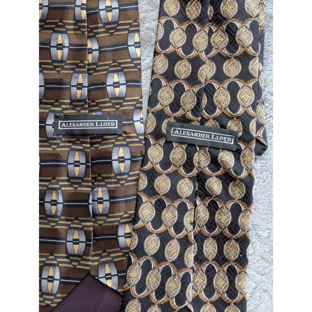 Alexander Lloyd Lot 2 Vintage Silk Neckties Geometric Retro USA Italy